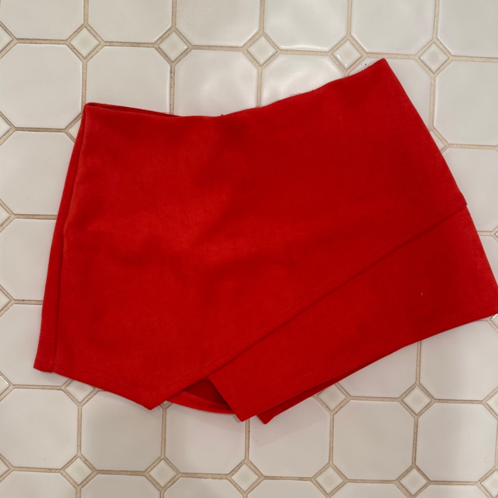 Red Asymmetrical Mini Skirt Skort